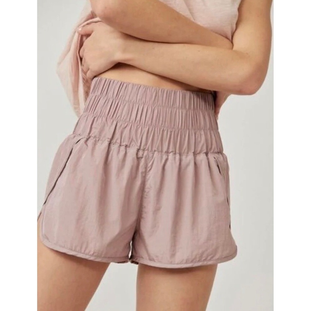 Free People Movement The Way Home Shorts Mauve Pink High Waist Smocked Small